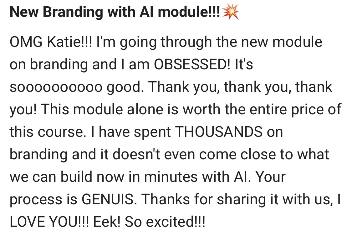 Member testimonial about the Branding with AI module
